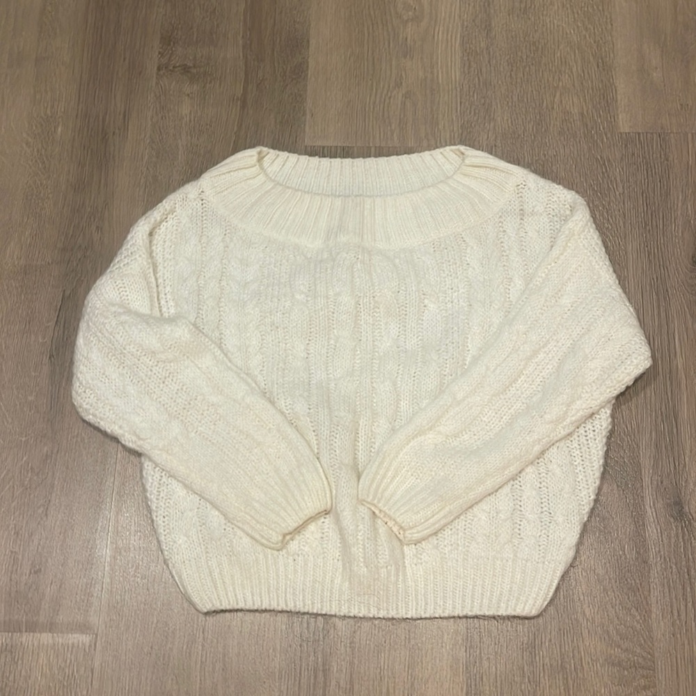 Off the shoulder cable knit sweater